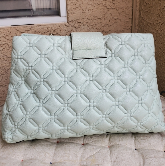 Kate Spade Elena Astor Court Mint Green Quilted Leather Shoulder Tote Bag Large - Picture 9 of 16